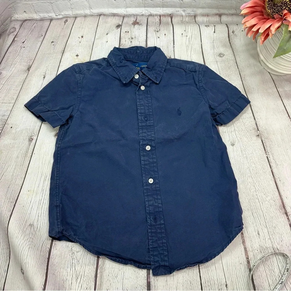 ralph lauren navy blue button up shirt sz boys 5 preppy